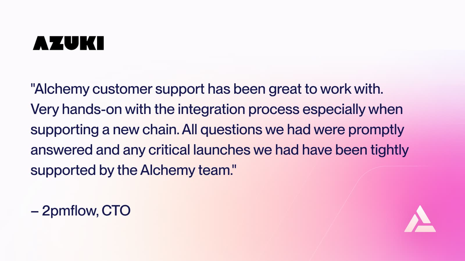 2pmflow, Azuki CTO, gives Alchemy praise for great customer support during their critical launch of anime.com