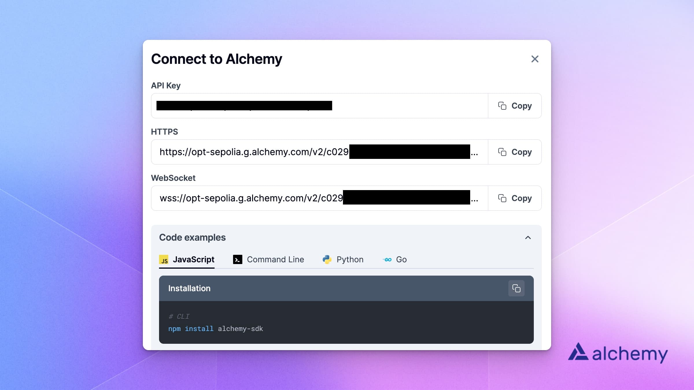 Alchemy dashboard: creating a new app on the Optimism Sepolia network