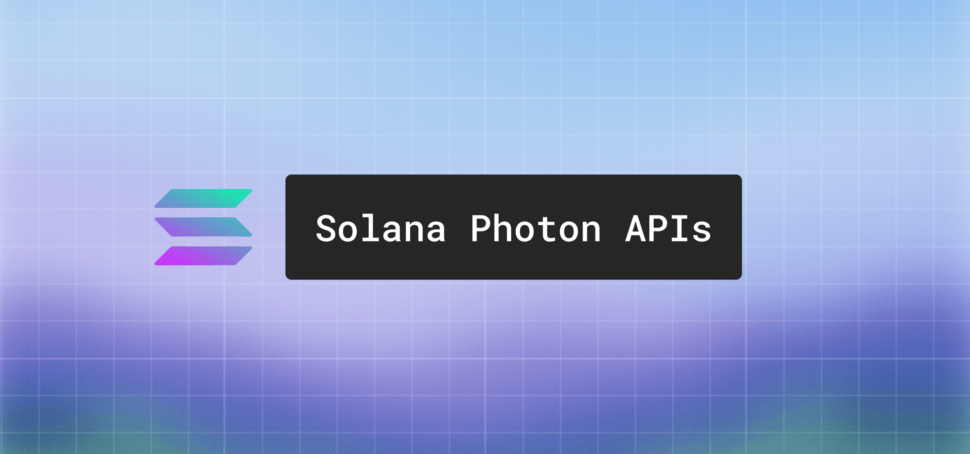Solana logo beside a Solana Photon APIs label on a soft blue and purple grid background