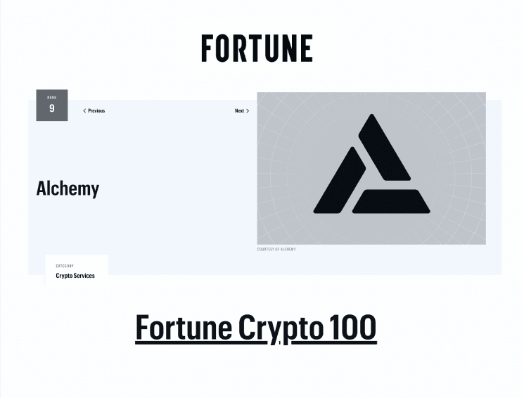 Fortune Crypto 100 ranking featuring Alchemy