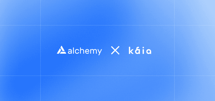 Alchemy and Kaia logos on a blue gradient background