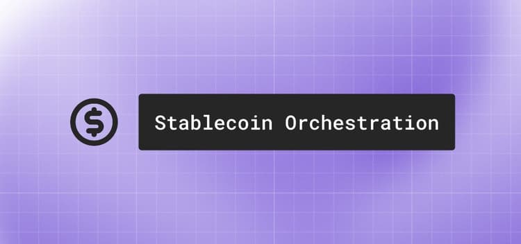 Stablecoin Orchestration banner on a light purple grid background