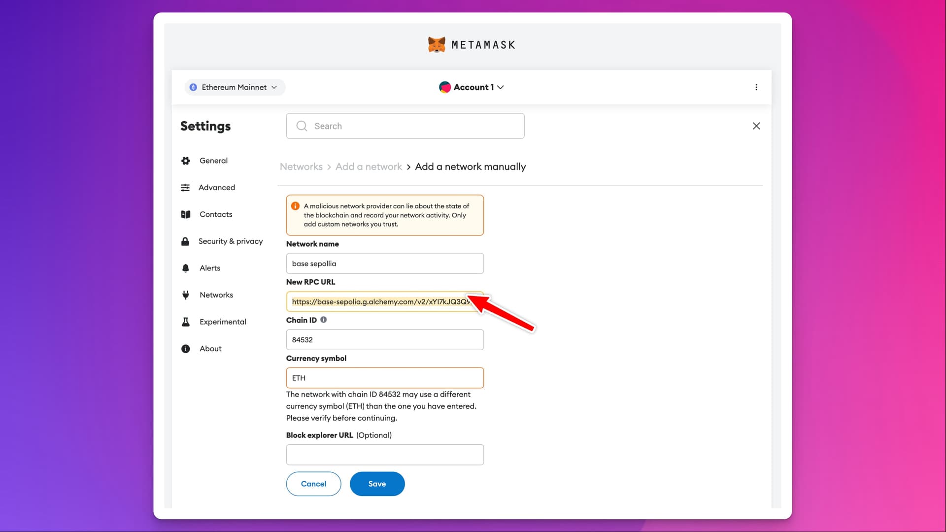 Step 5: Paste RPC URL