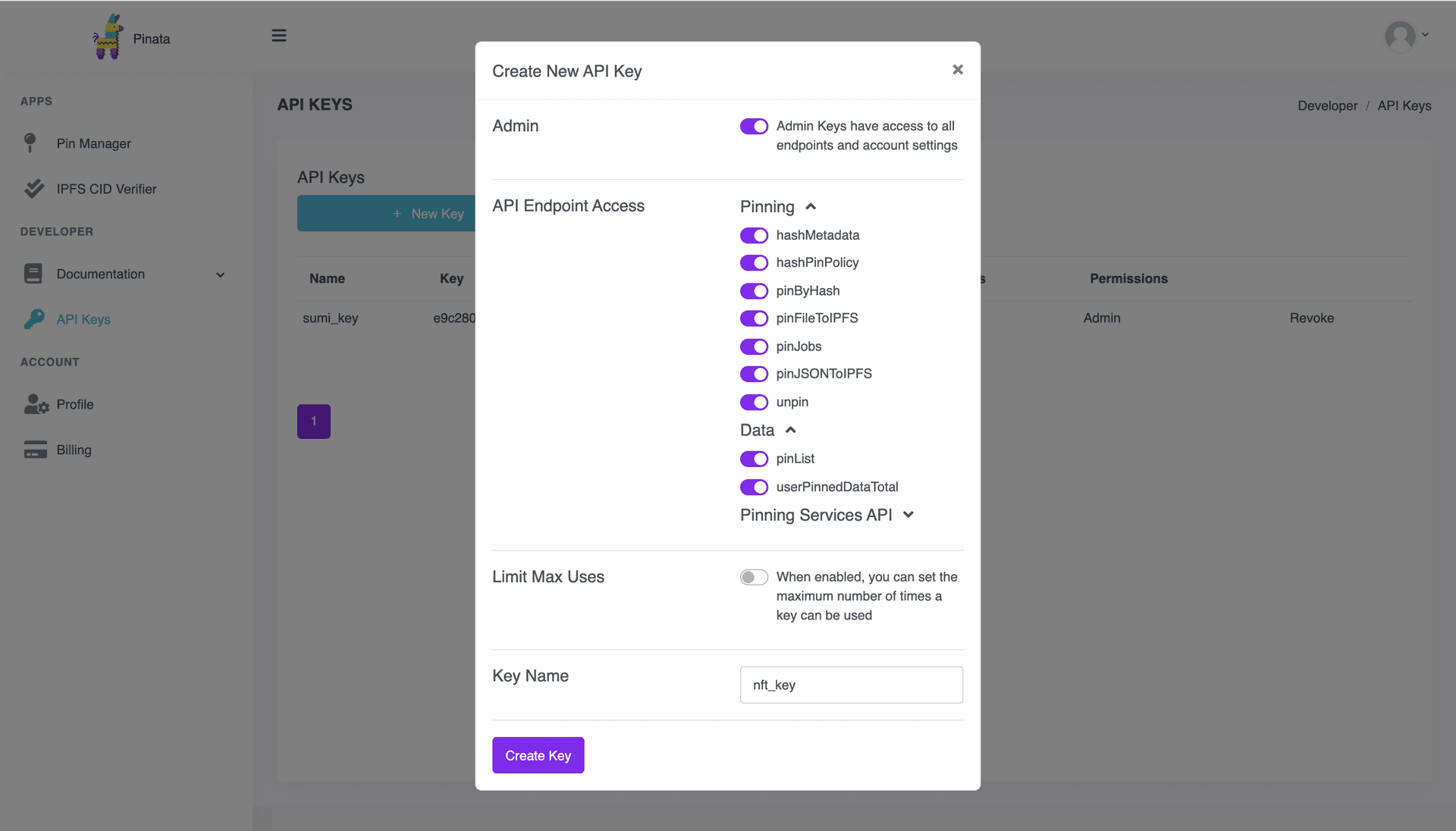 Create your Pinata API key