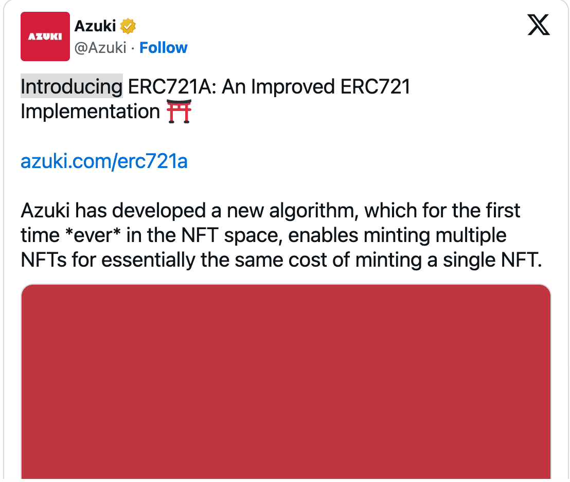 Azuki team introducing ERC721A Implementation