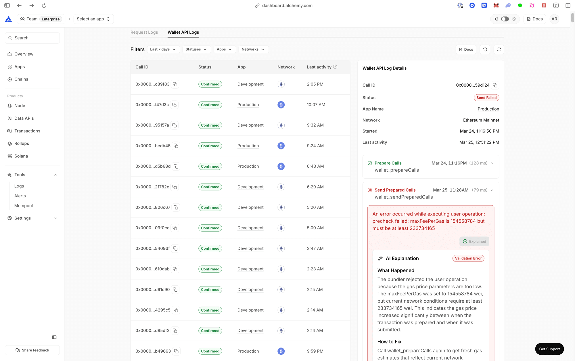 Wallet API Debugging Dashboard