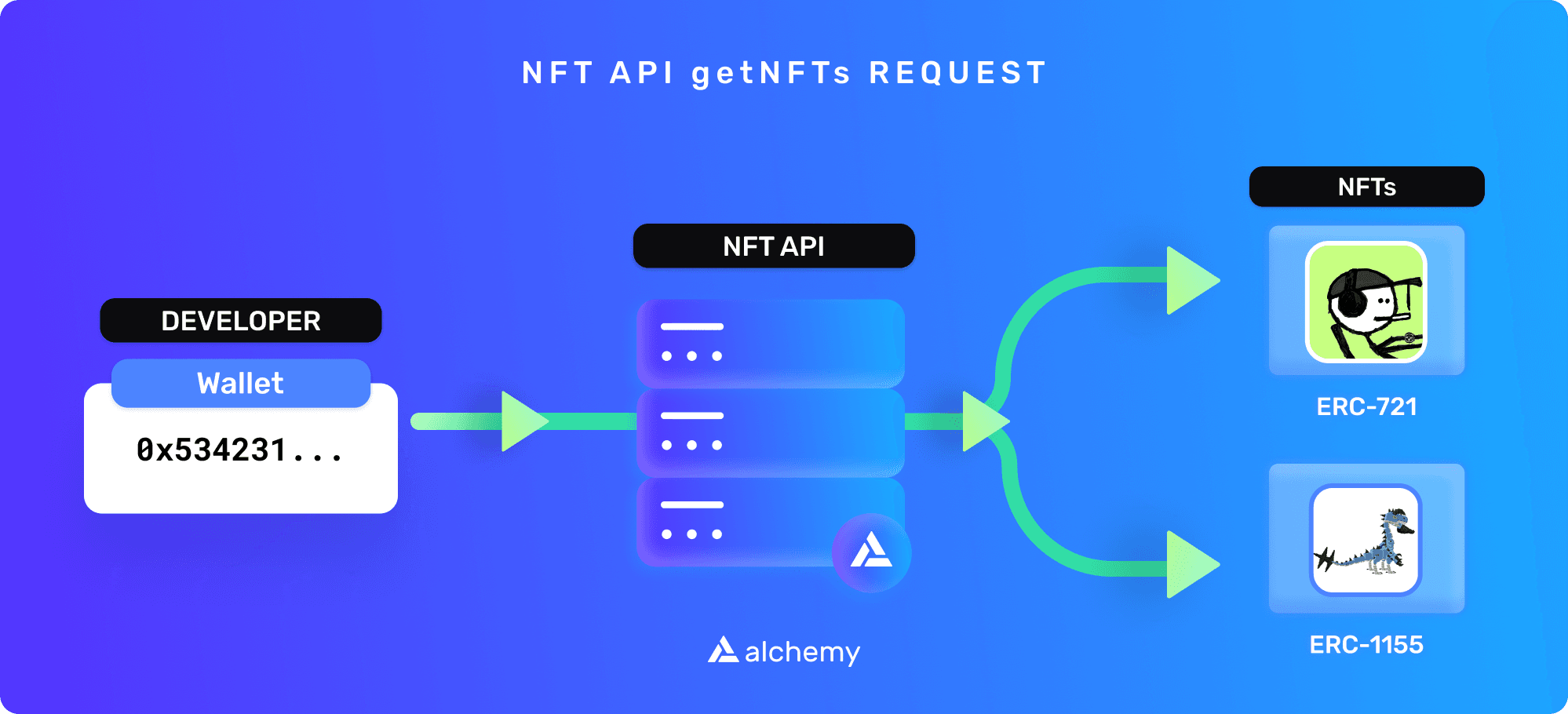An example of the NFT API returning requested data, based on wallet address